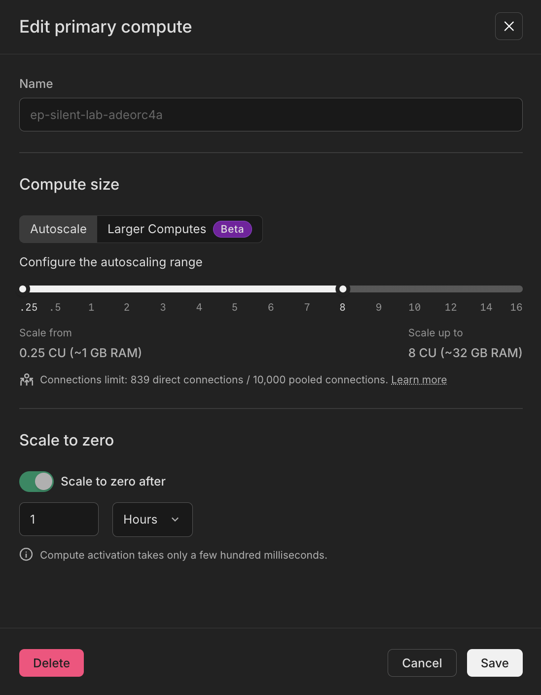 Connection warmup scale to zero and autoscaling configuration